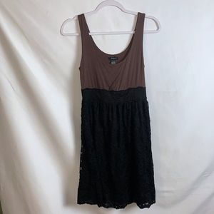 Rhapsody dress brown black lace bottom lined Medium side zip